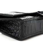 Shiny Calfskin Monochrome Crocodile Embossed Hourglass Chain Bag Black