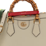 Textured Dollar Calfskin Web Small Diana Tote Bag Mystic White