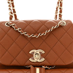 Calfskin Quilted Medium Duma Pockets Drawstring Backpack Light Brown