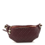 Calfskin Quilted Banane Waist Bag Fanny Pack Burgundy