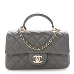 Lambskin Quilted Mini Top Handle Rectangular Flap Dark Grey