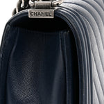 Caviar Chevron Quilted Medium Boy Flap Navy