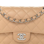 Caviar Quilted Small Double Flap Beige