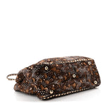 Calf Hair Feather Medium Rockstud Tote Brown