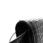 Calfskin Crocodile Embossed Four Ring Knuckle Crossbody Bag Black