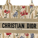 Canvas Embroidered Medium Hibiscus Book Tote Beige Multicolor