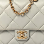 Lambskin Enamel Pearl Quilted Mini Charm Me Square Flap Light Blue