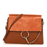 Suede Calfskin Medium Faye Shoulder Bag Tobacco