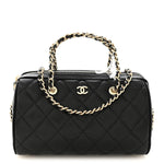 Caviar Quilted Barrel Clutch With Chain Black