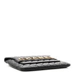 Calfskin Quilted Front Logo Enchained Clutch Black
