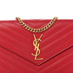 Grain De Poudre Matelasse Chevron Monogram Chain Wallet Red