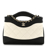 Shiny Crumpled Calfskin Quilted Nano 31 Shopping Bag White Black
