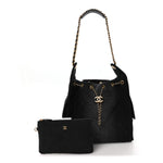 Washed Denim Quilted Medium Chanel 25 Handbag Black