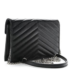 Grain De Poudre Matelasse Chevron Monogram Envelope Chain Wallet Black
