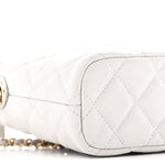 Shiny Caviar Quilted Hobo Clutch With Chain Light Grey