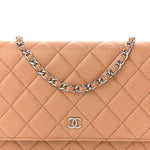 Caviar Quilted Wallet on Chain WOC Beige