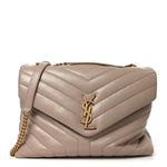 Calfskin Y Quilted Monogram Medium Loulou Chain Satchel Dark Beige