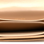 Shiny Aged Calfskin Quilted Clutch With Chain Dark Beige