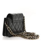 Lambskin Quilted Phone Holder Flap Black