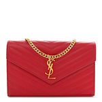 Grain De Poudre Matelasse Chevron Monogram Chain Wallet New Red