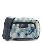 Hickory Stripes Denim Monogram Watercolor Outdoor Pouch Blue