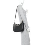 GG Grainy Calfskin Emblem Large Half Moon Shoulder Bag Black