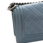 Lambskin Quilted Small Boy Flap Light Blue