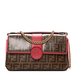 Vitello Grace Glazed Fabric FF 1974 Double F Shoulder Bag Fragola Mogano Panna