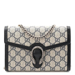 GG Supreme Monogram Textured Dollar Calfskin Mini Dionysus Chain Wallet Beige Blue