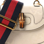 Monogram Jumbo GG Textured Dollar Calfskin Web Mini Bamboo 1947 Top Handle Bag Off White