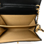 Lambskin Quilted Pearl Crush Card Holder With Chain Black