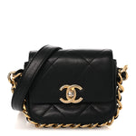 Calfskin Quilted Mini Framing Chain Bag Black