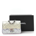 Gradient Metallic Calfskin Quilted Clutch Silver Blue Yellow Purple