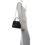 Satinated Calfskin Small 16 Top Handle Bag Black