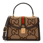 Monogram Jumbo GG Textured Dollar Calfskin Web Small Ophidia Padlock Top Handle Bag Camel Ebony New Acero