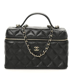 Caviar Quilted Top Handle Slim Vanity With Chain Black
