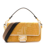 X SARA COLEMAN Canvas Vitello King Seta FF Fish Eye Embroidered Baguette Mostarda White Ice