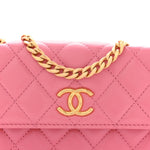 Lambskin Quilted Pillow Crush Flap Phone Holder With Chain Pink