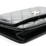Lambskin Quilted Enamel CC Wallet on Chain WOC Black