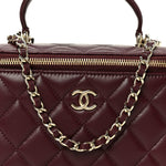 Lambskin Quilted Small Top Handle Vanity Case With Chain Burgundy