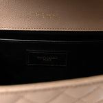 Grain De Poudre Textured Mixed Matelasse Medium Triquilt Monogram Satchel Dark Beige