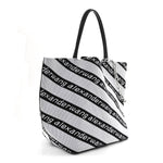 Knit Jacquard Diagonal Logo Roxy Tote White Black