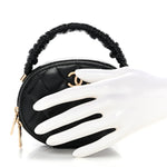 Lambskin Quilted Ruched Top Handle Vanity Case Black