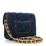 Denim Quilted Double You Card Holder On Chain Blue