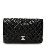 Patent Quilted Medium Double Flap Black
