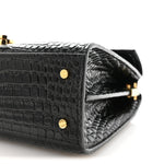 Calfskin Crocodile Embossed Mini Classic Monogram Cassandra Top Handle Black