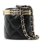 Metal Lambskin Quilted Mini Lock Frame Vanity Clutch Black