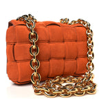 Suede Maxi Intrecciato Padded Chain Cassette Crossbody Bag Maple