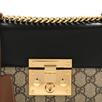 GG Supreme Monogram Calfskin Small Padlock Shoulder Bag Beige Black Cuir