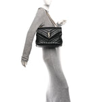 Calfskin Y Quilted Monogram Medium Loulou Chain Satchel Black
